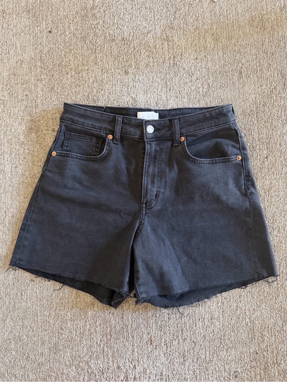 H&M Black Stretchy Cut Off Shorts Size 10 Mid-Thigh Denim